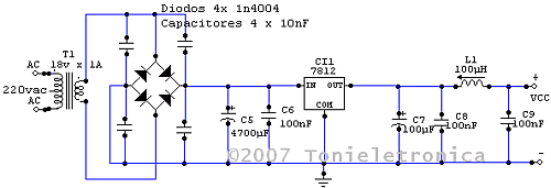 Power Supply For The Tv Transmitter Using The Integrate Circuit 7812